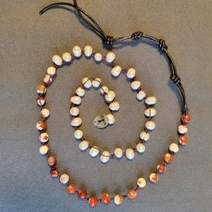 Lizou Freshwater Pearl & Red Bead Wrap Bracelet (or Necklace)